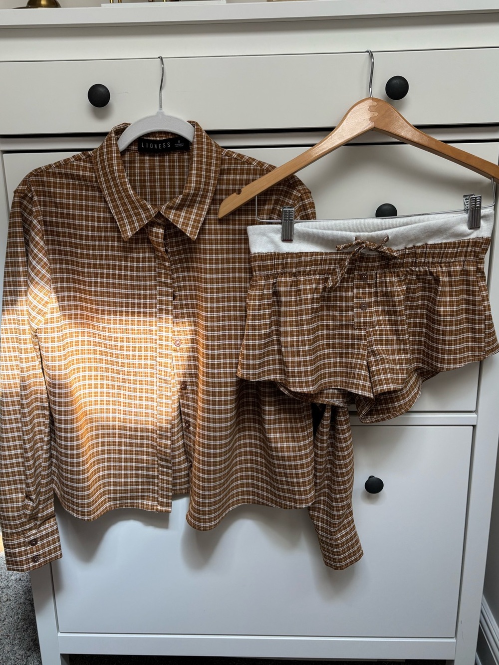 Lioness Brown Plaid Two-Piece Lounge Set